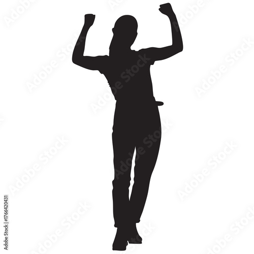 Silhouette of Woman Celebrating Success, Isolated on White