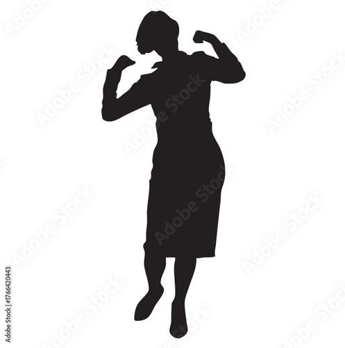 Silhouette of Woman Celebrating Success, Isolated on White Background