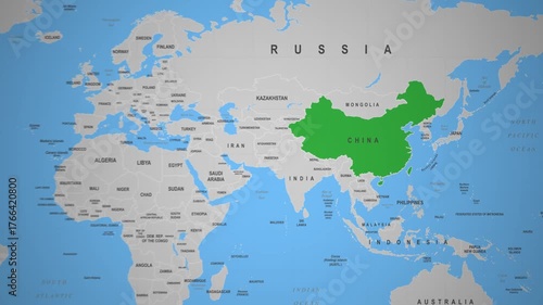 World map highlighting the country China
