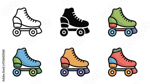 Vector art of assortment of roller skate icons in various designs and colors