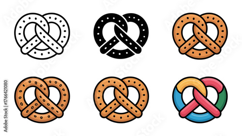 Vector art of collection of pretzel icons in different styles and colors