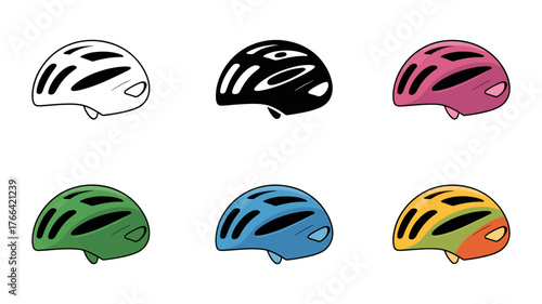 Vector art of assortment of six cycling helmets