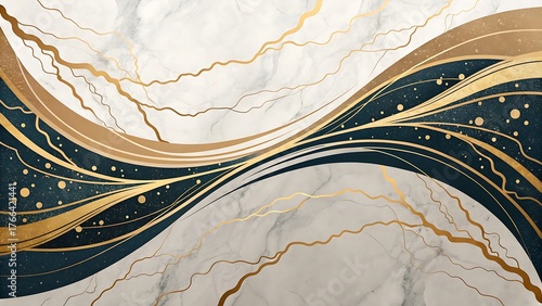 Golden Flow Abstract Art — Modern Marble Texture with Luxury Ink and Gold Lines