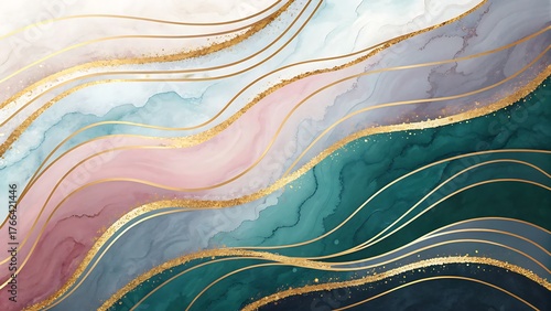 Golden Flow Abstract Art — Modern Marble Texture with Luxury Ink and Gold Lines