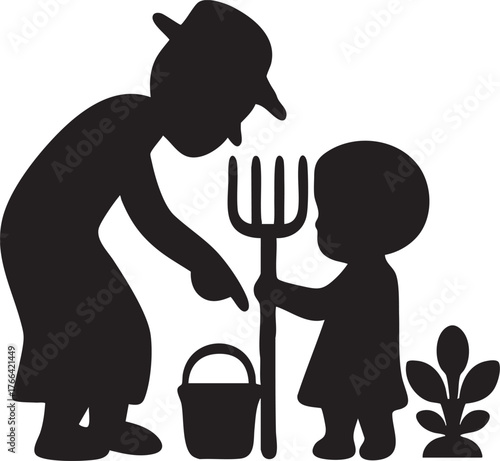 Generational farming guidance – minimal black silhouette illustration