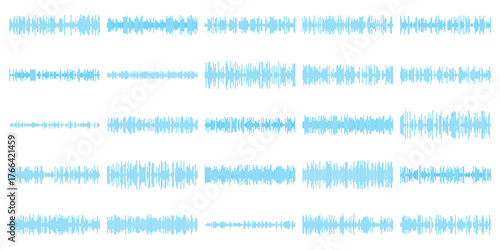 Audio wave tune print, voice message, podcast audio recording. Vector audio player soundwave visualization or voice message sound wave. Podcast audio streaming. Music, sound concept.