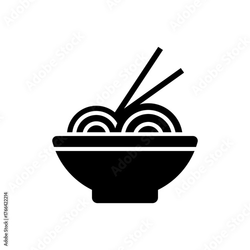 Noodle bowl ramen chopsticks asian food flat black icon

