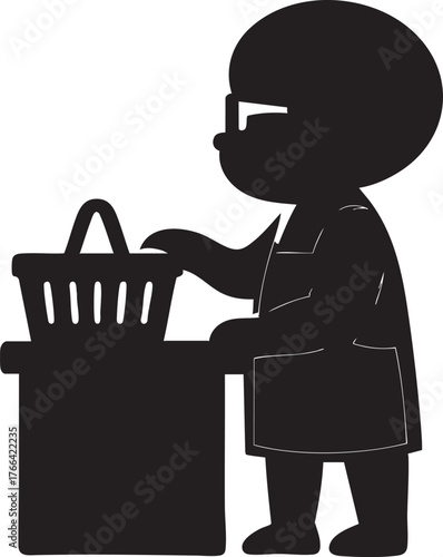 Baby boy working as storekeeper – black silhouette icon