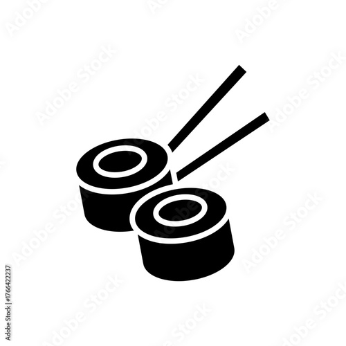 Sushi nigiri roll japanese raw fish flat black icon
