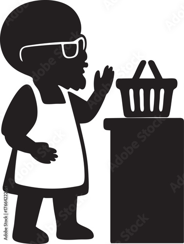 Baby boy acting like storekeeper – black silhouette icon