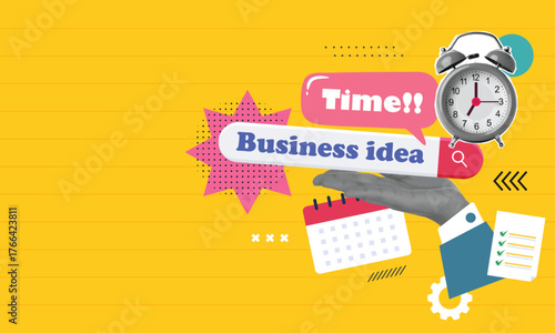Trendy Halftone Collage Laptop with Search bar and Hand, business Concept