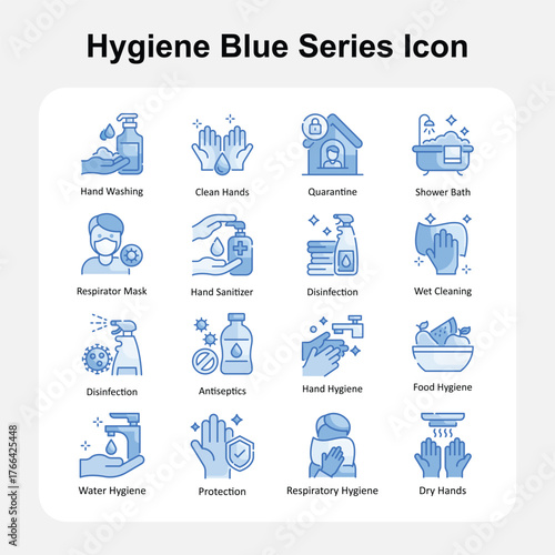 Personal Hygiene and Daily Body Care Blue Series Icons Set 1