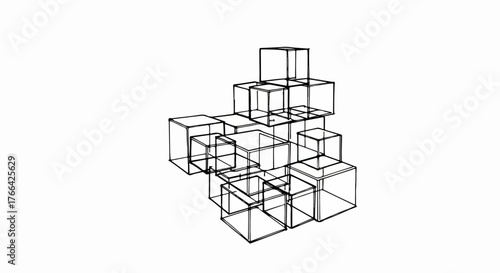 Stacked cube structure line art in geometric 3D vector design.