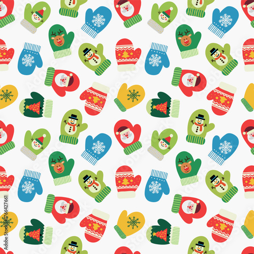Christmas dark pattern for packaging design, funny mittens, Christmas tree.