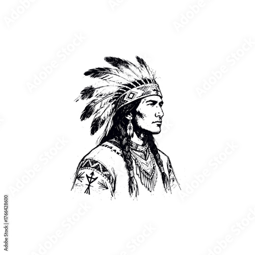 apache black white hand drawn illustrasion