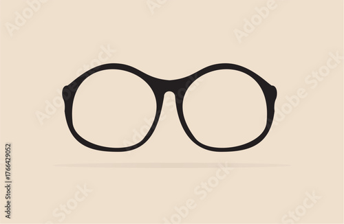 Vector glasses with black thick holder - retro hipster illustration isolated on beige background. Medical huge eye glasses flat design shilouette. Sign of intelligence or crazy professor work