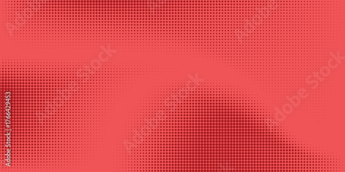 Red halftone pattern. Retro comic gradient background. Bright pixelated dotted texture overlay. Cartoon pop art faded gradient pattern. Modern Vector backdrop for poster, banner, advertisement