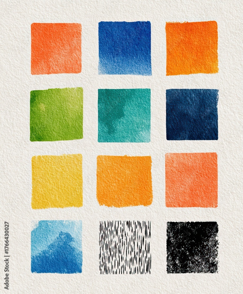 Fototapeta premium Colorful Watercolor Squares - A Minimalist Abstract Art Composition.