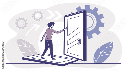 Person interacting with a large digital screen displaying a flowchart or diagram on a mobile device