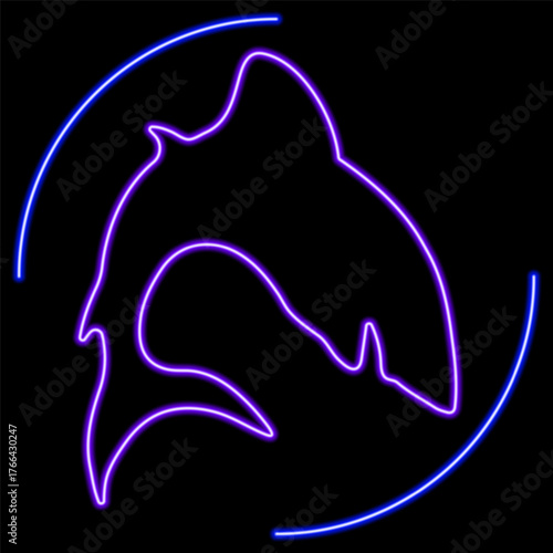 shark neon sign, modern glowing banner design, colorful modern design trends on black background. Vector illustration.