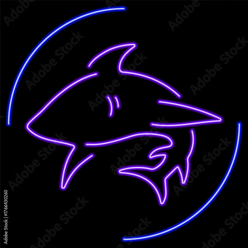 shark neon sign, modern glowing banner design, colorful modern design trends on black background. Vector illustration.