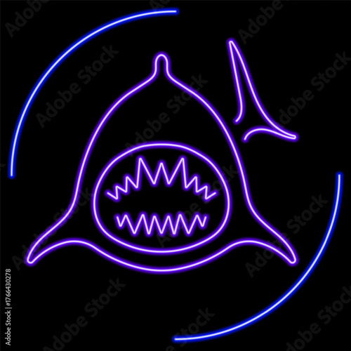 shark neon sign, modern glowing banner design, colorful modern design trends on black background. Vector illustration.