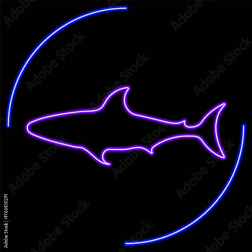 shark neon sign, modern glowing banner design, colorful modern design trends on black background. Vector illustration.