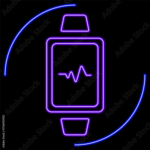 smart watch neon sign, modern glowing banner design, colorful modern design trend on black background. Vector illustration.
