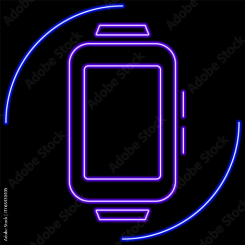 smart watch neon sign, modern glowing banner design, colorful modern design trend on black background. Vector illustration.