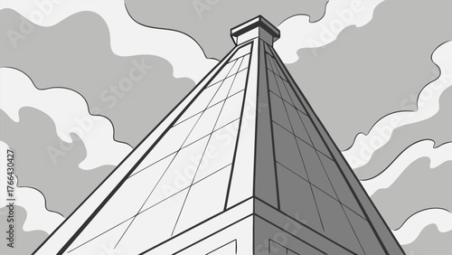 Dramatic low angle view of a tall geometric monument against a cloudy sky