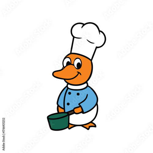 Duck Chef Cooking Illustration on White Background