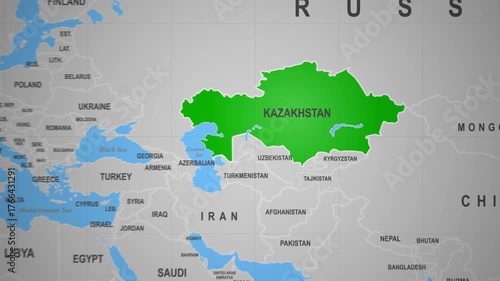 Kazakhstan highlighted on world map view
