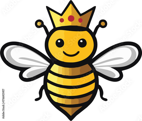 Royal Bee Mascot Vector Illustration – Cute Queen Bee with Crown, Modern Flat Style