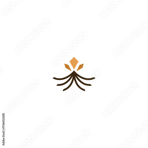 Minimalist and elegant abstract logo design featuring a crown or stylized flower emerging from organic root or tentacle shapes