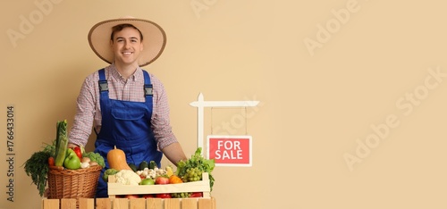 Male farmer behind counter ...