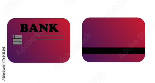a bank card with two sides in purple on a white background,