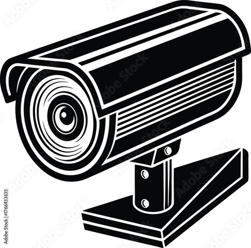 Black and white vector graphic of a security camera