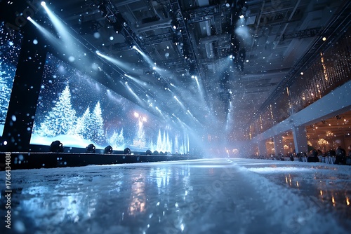 Magical winter wonderland stage with falling snow high resolution picture