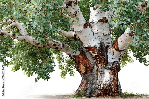 Majestic white birch tree with lush foliage high resolution picture