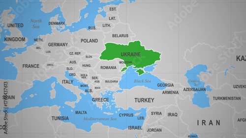 Ukraine highlighted on a world map view
