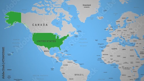 Usa highlighted on a world map view
