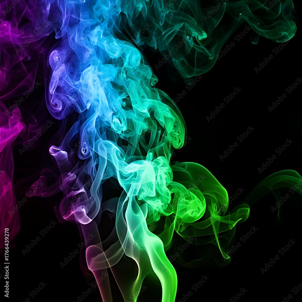 Fototapeta premium Abstract artwork depicting vibrant, colorful smoke against a stark black backdrop