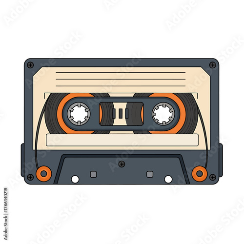 Retro audio cassette tape with vibrant orange accents, evoking nostalgia for analog music and vintage technology