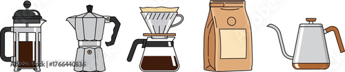 Coffee Making Equipment Collection Vector Illustration
