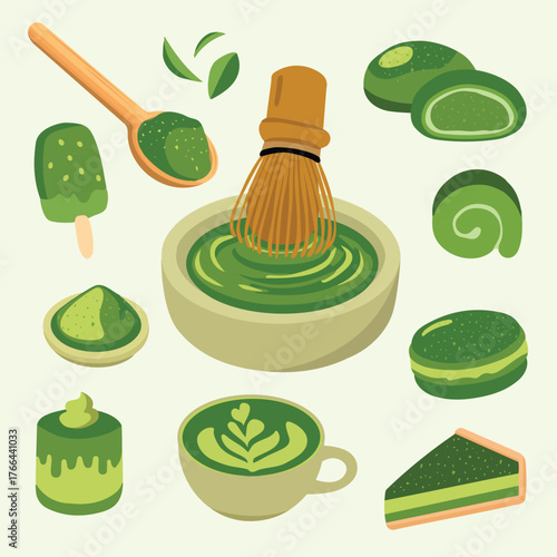 Assortment of Green Tea Matcha Delicacies and Drinks