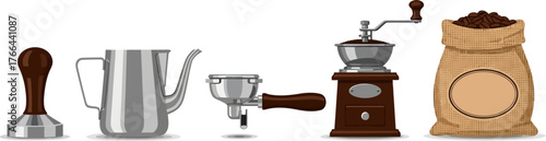 Coffee Making Tools and Beans Collection