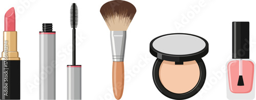 Assortment of Pink Makeup Products on White Background