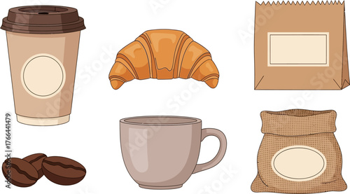 Coffee and Pastry Icons with Packaging