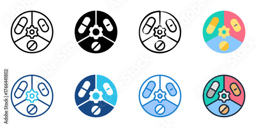 Pill dispenser icon set multiple style collection 
