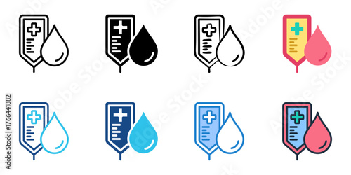 Blood donation icon set multiple style collection 
